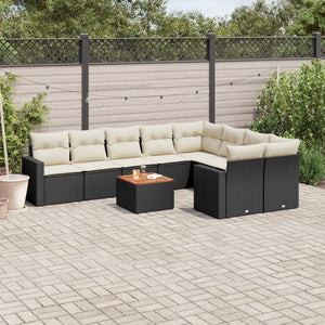 vidaXL 10-tlg. Garten-Sofagarnitur mit Kissen Schwarz Poly Rattan