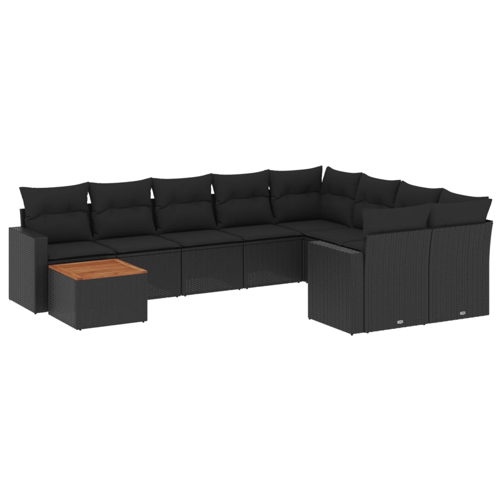 vidaXL 10-tlg. Garten-Sofagarnitur mit Kissen Schwarz Poly Rattan