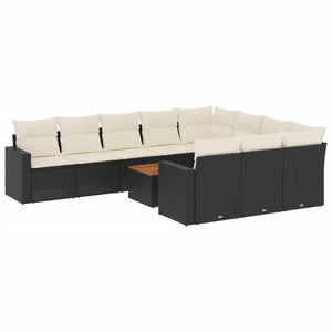 vidaXL 11-tlg. Garten-Sofagarnitur mit Kissen Schwarz Poly Rattan