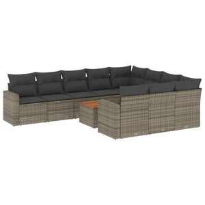 vidaXL 11-tlg. Garten-Sofagarnitur mit Kissen Grau Poly Rattan