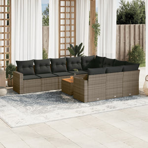 vidaXL 11-tlg. Garten-Sofagarnitur mit Kissen Grau Poly Rattan