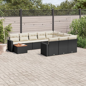 vidaXL 11-tlg. Garten-Sofagarnitur mit Kissen Schwarz Poly Rattan