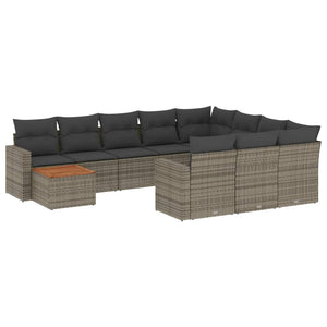 vidaXL 11-tlg. Garten-Sofagarnitur mit Kissen Grau Poly Rattan