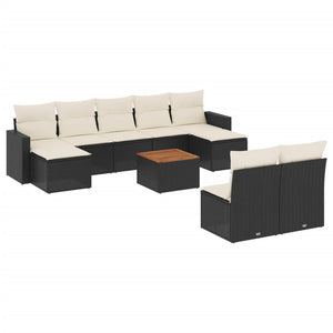 vidaXL 10-tlg. Garten-Sofagarnitur mit Kissen Schwarz Poly Rattan