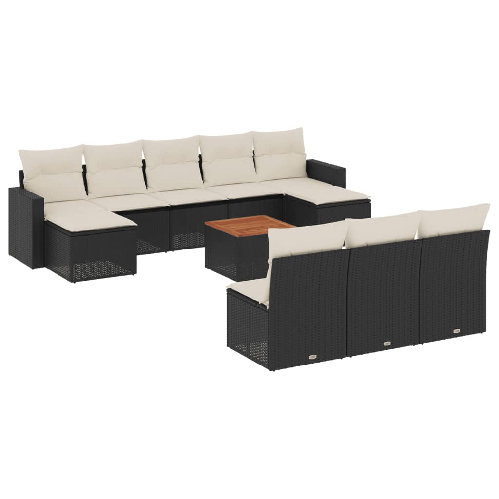 vidaXL 11-tlg. Garten-Sofagarnitur mit Kissen Schwarz Poly Rattan