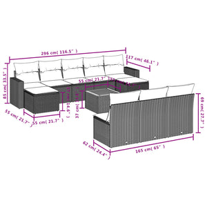 vidaXL 11-tlg. Garten-Sofagarnitur mit Kissen Grau Poly Rattan