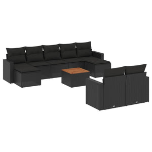 vidaXL 10-tlg. Garten-Sofagarnitur mit Kissen Schwarz Poly Rattan