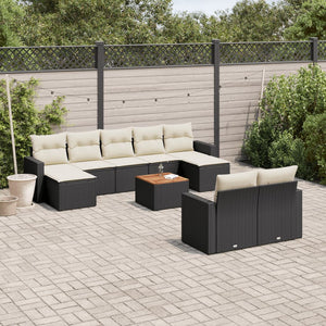 vidaXL 10-tlg. Garten-Sofagarnitur mit Kissen Schwarz Poly Rattan