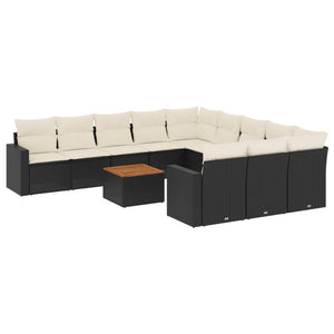 vidaXL 12-tlg. Garten-Sofagarnitur mit Kissen Schwarz Poly Rattan