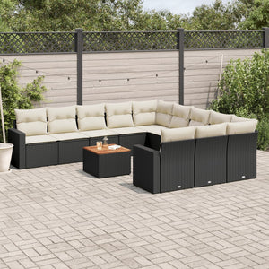 vidaXL 12-tlg. Garten-Sofagarnitur mit Kissen Schwarz Poly Rattan