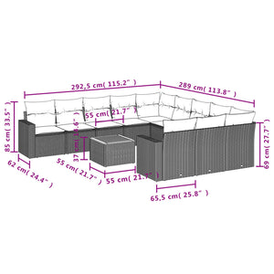 vidaXL 12-tlg. Garten-Sofagarnitur mit Kissen Grau Poly Rattan