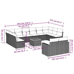 vidaXL 13-tlg. Garten-Sofagarnitur mit Kissen Schwarz Poly Rattan