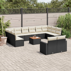 vidaXL 13-tlg. Garten-Sofagarnitur mit Kissen Schwarz Poly Rattan