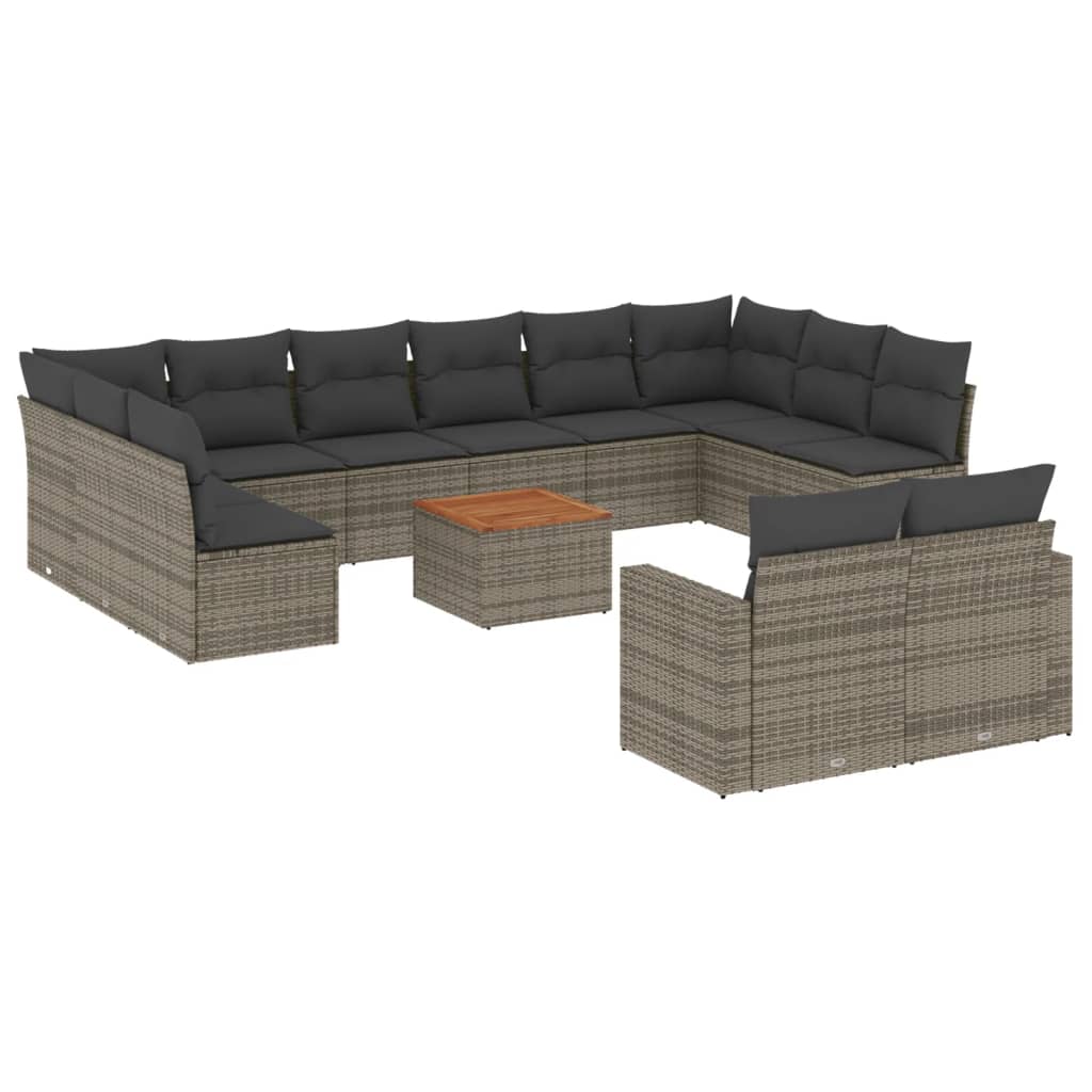 vidaXL 13-tlg. Garten-Sofagarnitur mit Kissen Grau Poly Rattan