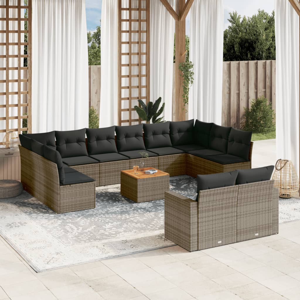 vidaXL 13-tlg. Garten-Sofagarnitur mit Kissen Grau Poly Rattan