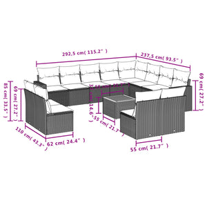 vidaXL 13-tlg. Garten-Sofagarnitur mit Kissen Schwarz Poly Rattan