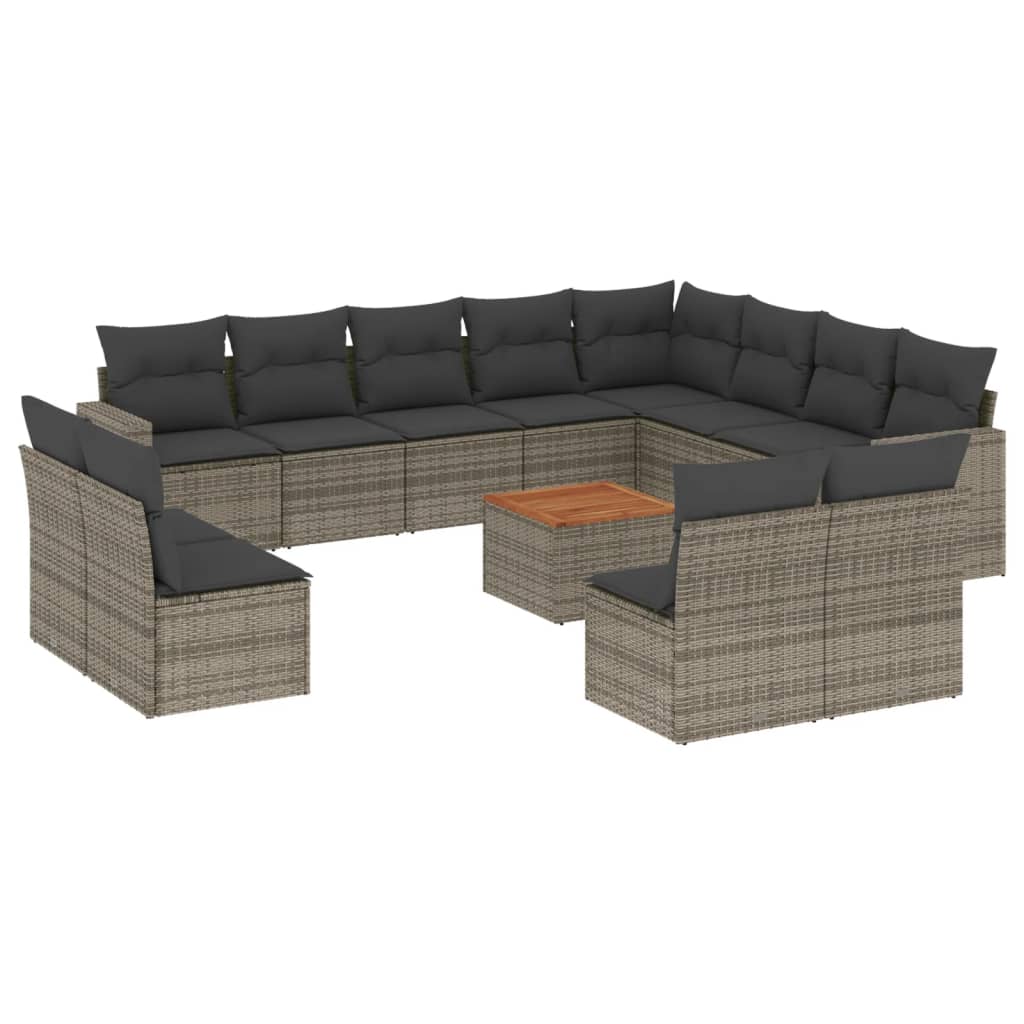 vidaXL 13-tlg. Garten-Sofagarnitur mit Kissen Grau Poly Rattan