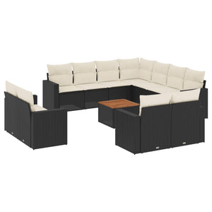 vidaXL 12-tlg. Garten-Sofagarnitur mit Kissen Schwarz Poly Rattan