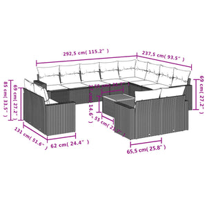 vidaXL 13-tlg. Garten-Sofagarnitur mit Kissen Schwarz Poly Rattan