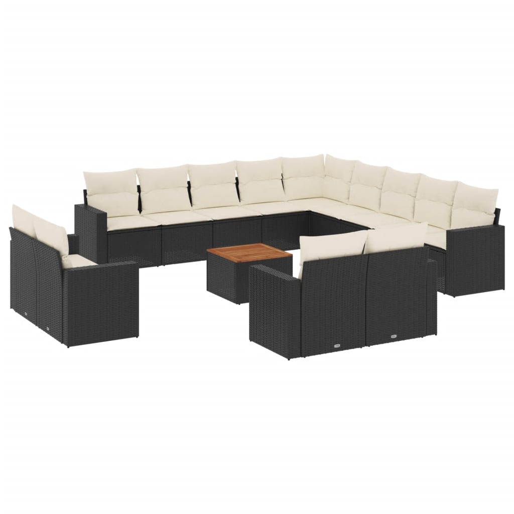 vidaXL 14-tlg. Garten-Sofagarnitur mit Kissen Schwarz Poly Rattan