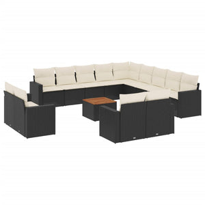 vidaXL 14-tlg. Garten-Sofagarnitur mit Kissen Schwarz Poly Rattan