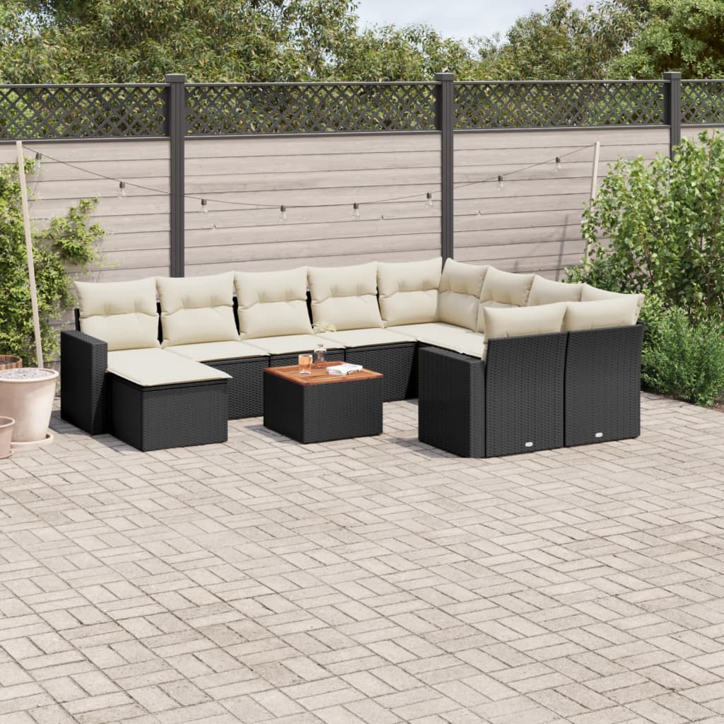 vidaXL 11-tlg. Garten-Sofagarnitur mit Kissen Schwarz Poly Rattan