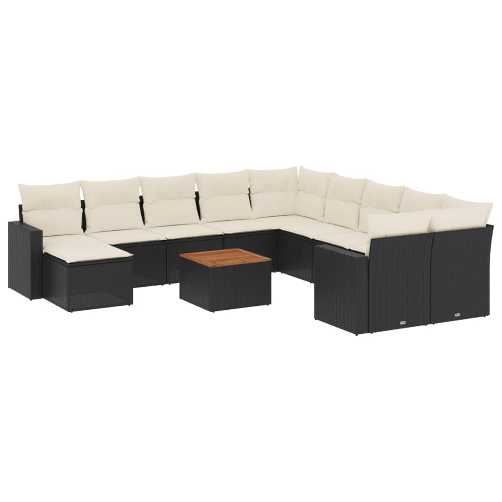 vidaXL 12-tlg. Garten-Sofagarnitur mit Kissen Schwarz Poly Rattan