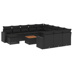 vidaXL 13-tlg. Garten-Sofagarnitur mit Kissen Schwarz Poly Rattan