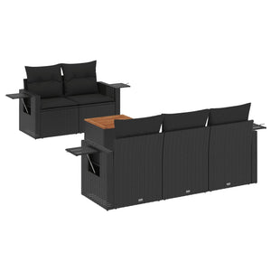 vidaXL 6-tlg. Garten-Sofagarnitur mit Kissen Schwarz Poly Rattan