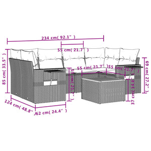 vidaXL 7-tlg. Garten-Sofagarnitur mit Kissen Grau Poly Rattan