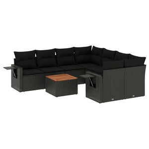 vidaXL 9-tlg. Garten-Sofagarnitur mit Kissen Schwarz Poly Rattan