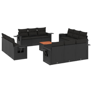 vidaXL 13-tlg. Garten-Sofagarnitur mit Kissen Schwarz Poly Rattan