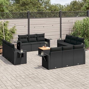 vidaXL 13-tlg. Garten-Sofagarnitur mit Kissen Schwarz Poly Rattan