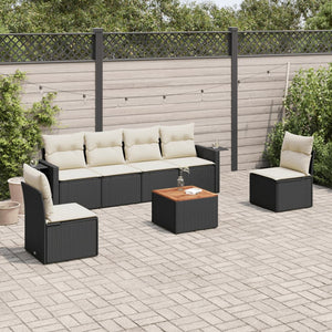 vidaXL 7-tlg. Garten-Sofagarnitur mit Kissen Schwarz Poly Rattan