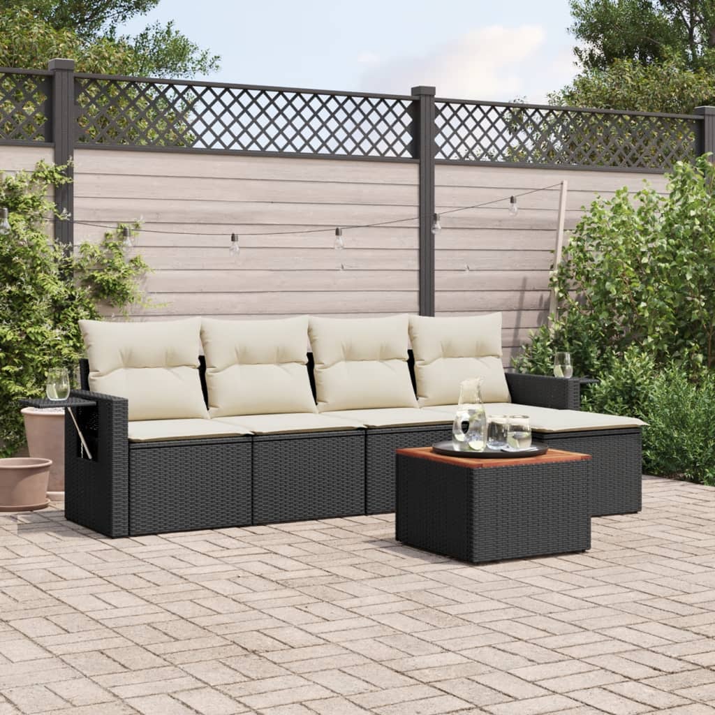 vidaXL 6-tlg. Garten-Sofagarnitur mit Kissen Schwarz Poly Rattan