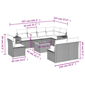 vidaXL 9-tlg. Garten-Sofagarnitur mit Kissen Grau Poly Rattan