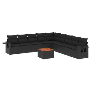 vidaXL 10-tlg. Garten-Sofagarnitur mit Kissen Schwarz Poly Rattan