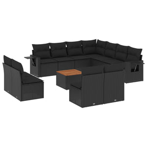 vidaXL 12-tlg. Garten-Sofagarnitur mit Kissen Schwarz Poly Rattan