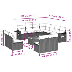 vidaXL 12-tlg. Garten-Sofagarnitur mit Kissen Grau Poly Rattan