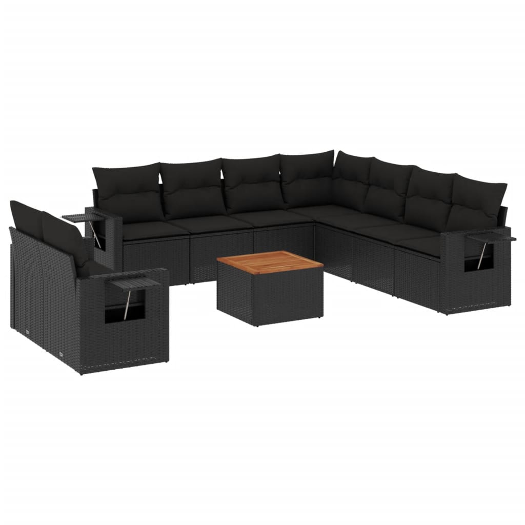 vidaXL 10-tlg. Garten-Sofagarnitur mit Kissen Schwarz Poly Rattan