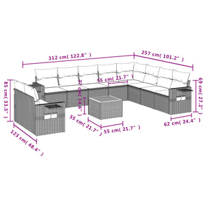 vidaXL 11-tlg. Garten-Sofagarnitur mit Kissen Schwarz Poly Rattan