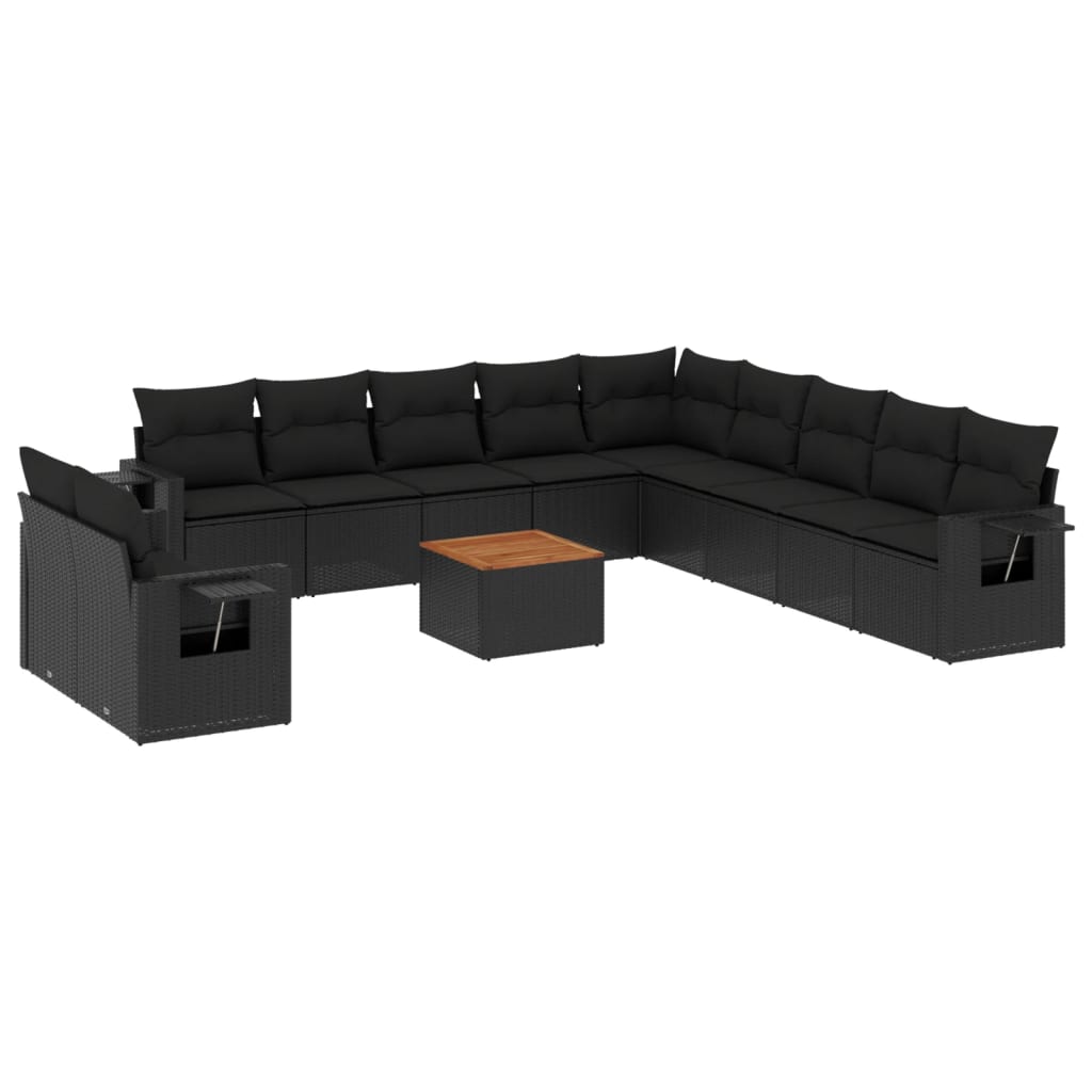 vidaXL 12-tlg. Garten-Sofagarnitur mit Kissen Schwarz Poly Rattan