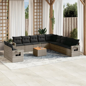 vidaXL 12-tlg. Garten-Sofagarnitur mit Kissen Grau Poly Rattan