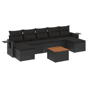 vidaXL 8-tlg. Garten-Sofagarnitur mit Kissen Schwarz Poly Rattan