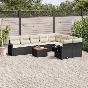 vidaXL 10-tlg. Garten-Sofagarnitur mit Kissen Schwarz Poly Rattan