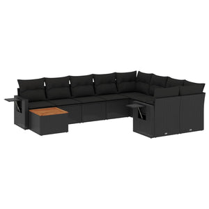 vidaXL 10-tlg. Garten-Sofagarnitur mit Kissen Schwarz Poly Rattan