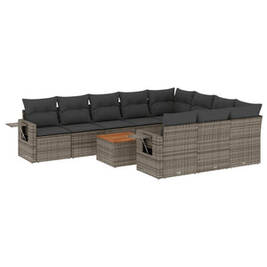 vidaXL 11-tlg. Garten-Sofagarnitur mit Kissen Grau Poly Rattan