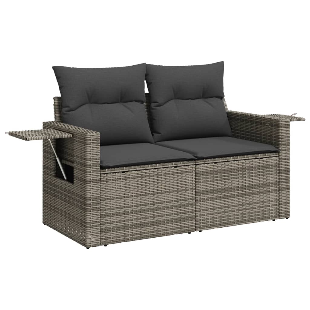 vidaXL 11-tlg. Garten-Sofagarnitur mit Kissen Grau Poly Rattan