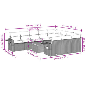 vidaXL 11-tlg. Garten-Sofagarnitur mit Kissen Grau Poly Rattan