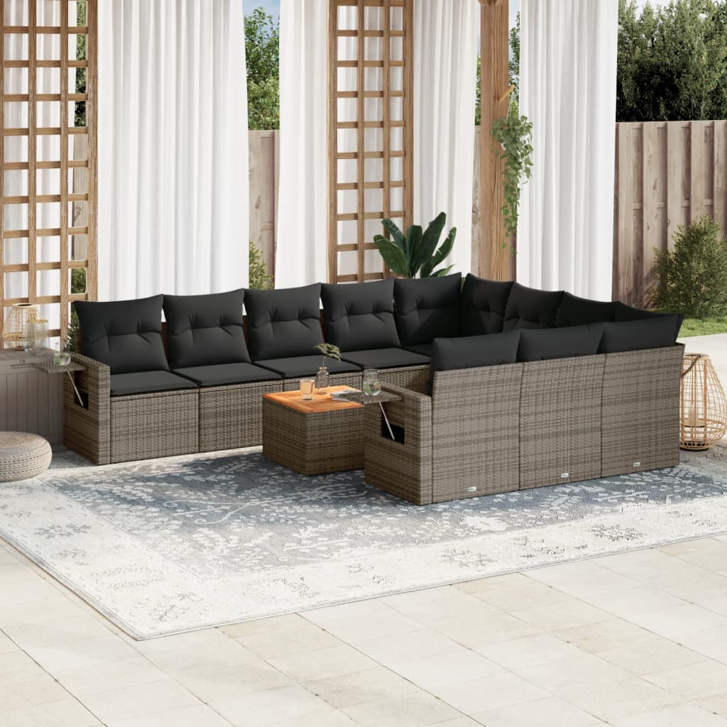 vidaXL 11-tlg. Garten-Sofagarnitur mit Kissen Grau Poly Rattan